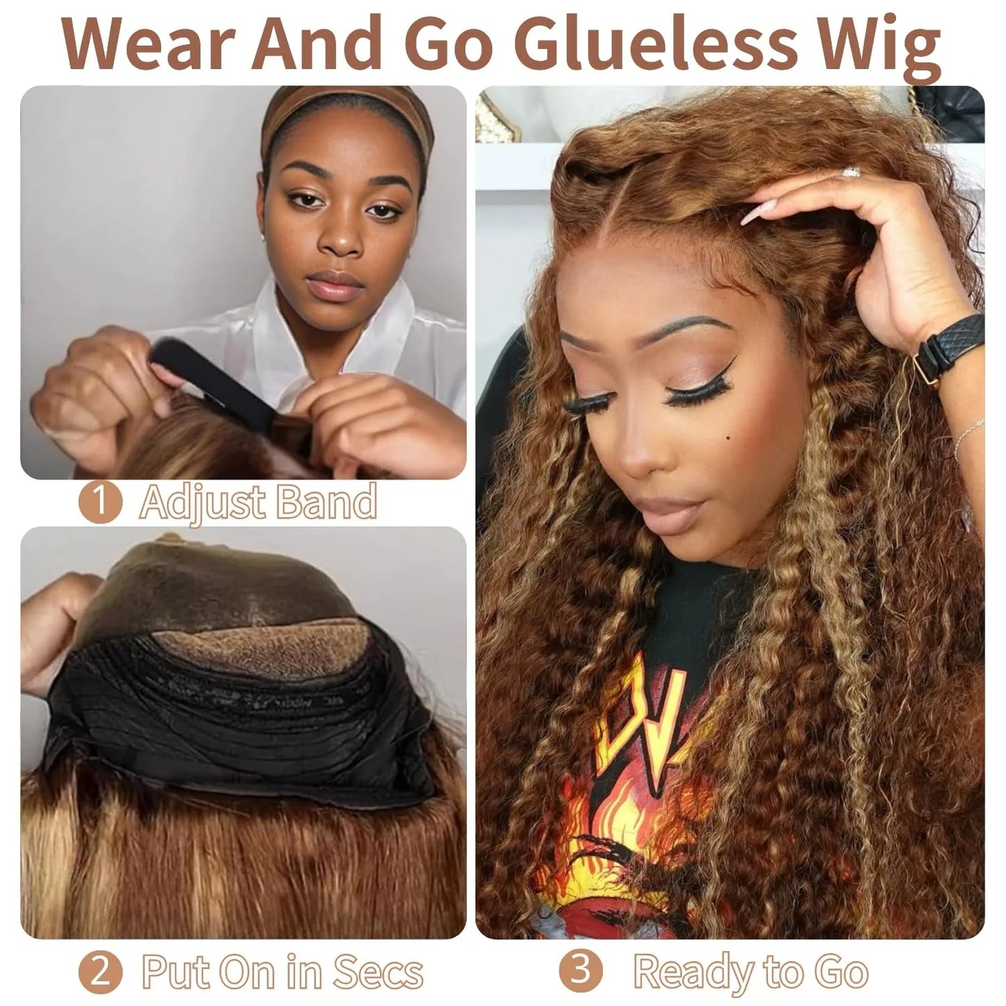 Honey Blonde Ombre Highlight Lace Front Wig Human Hair 13x4 Deep Wave Hd Curly