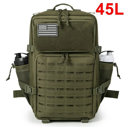 Tactical MOLLE Hiking Backpack – 25L/45L Laser Cut Rucksack with Dual Cup Holders