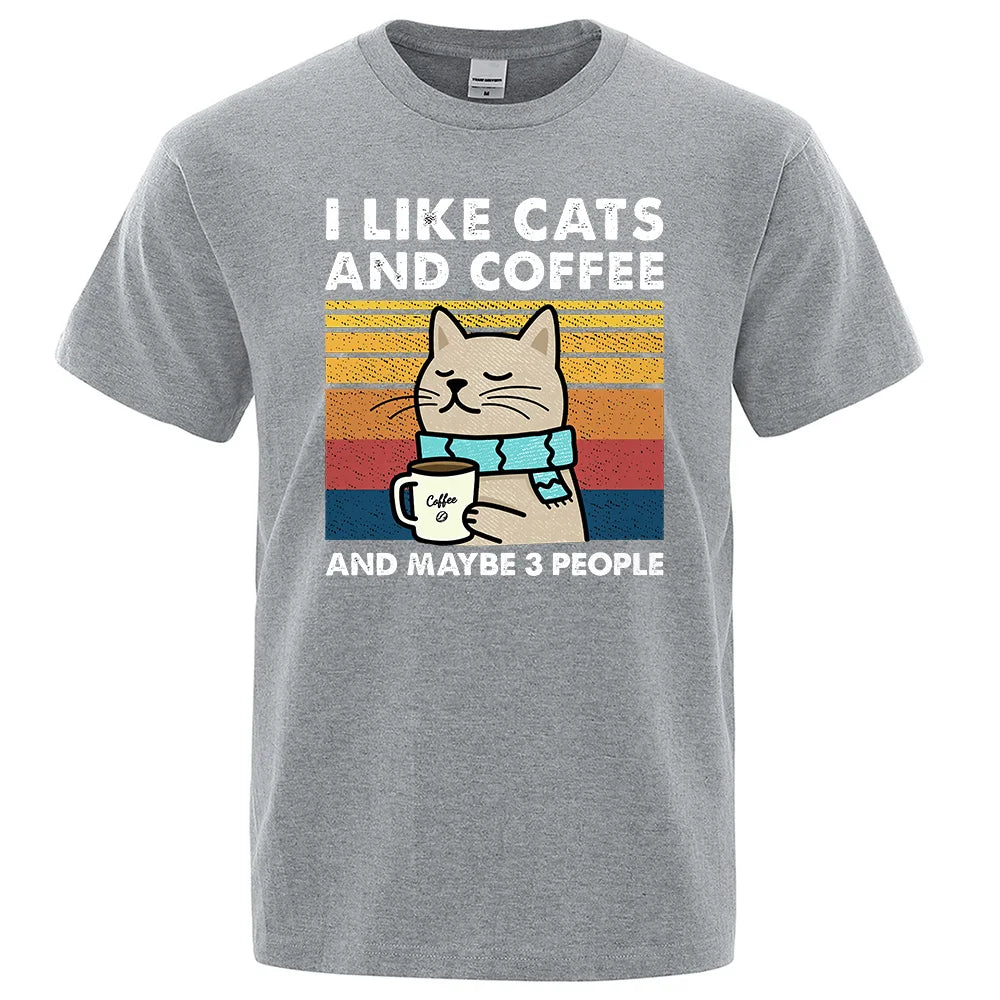 I Like Cats And Coffee Graphic T Shirt Casual Cotton Tee