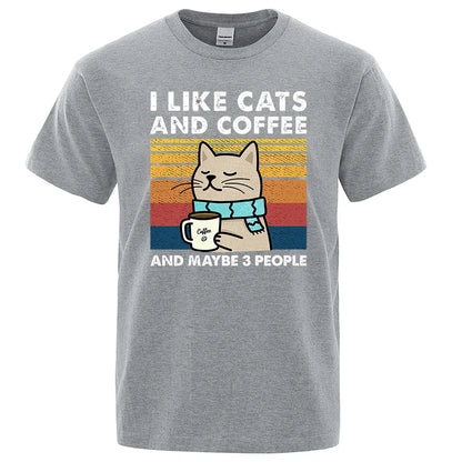 I Like Cats And Coffee Graphic T Shirt Casual Cotton Tee