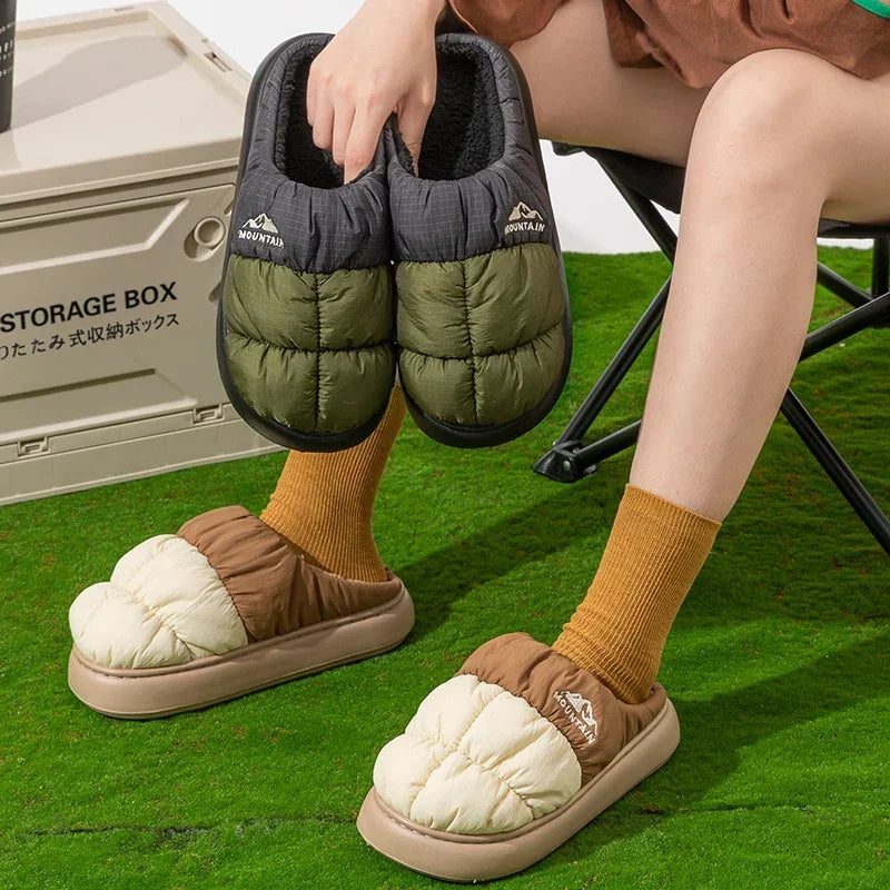 Long Plush Thick Warm Winter Slippers Women Waterproof Down Outdoor Unisex Mix Color Non Slip Cotton