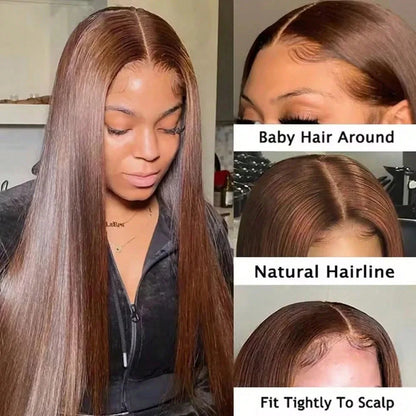 13x4 Lace Front Wig Human Hair – Chocolate Brown Straight Wig 200% & 250% Density