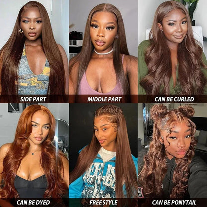 13x4 Lace Front Wig Human Hair – Chocolate Brown Straight Wig 200% & 250% Density