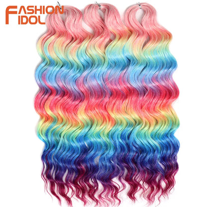 Anna 24 Inch Synthetic Hair Water Wave Braiding Extensions Ombre Blonde Deep Afro Curl Twist Crochet