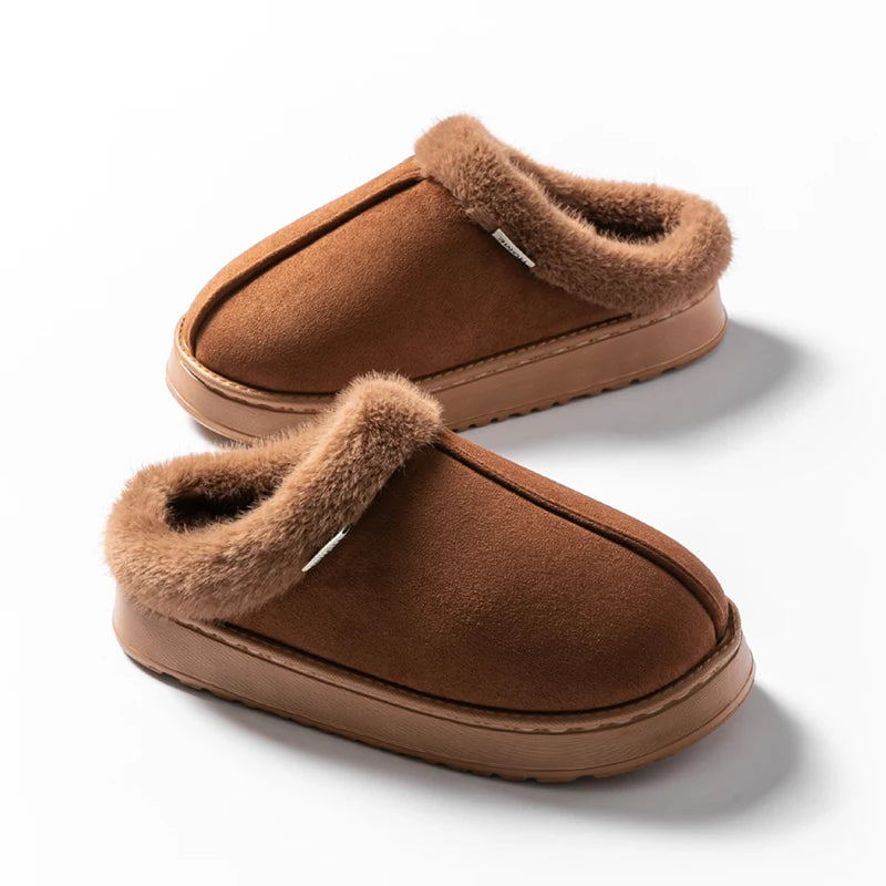 Women Fluffy Slippers Autumn Winter Indoor Eva Thick Sole Anti-Slip Warm Unisex House Shoes - Thick