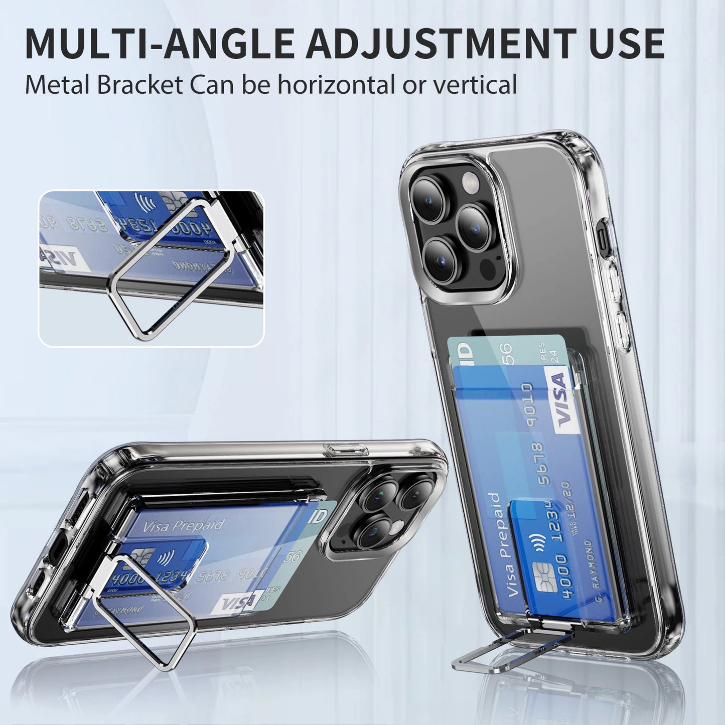 Strong Transparent Magnetic Magsafe Card Wallet Metal Stand Holder Clear Case Iphone Phone Back Bag