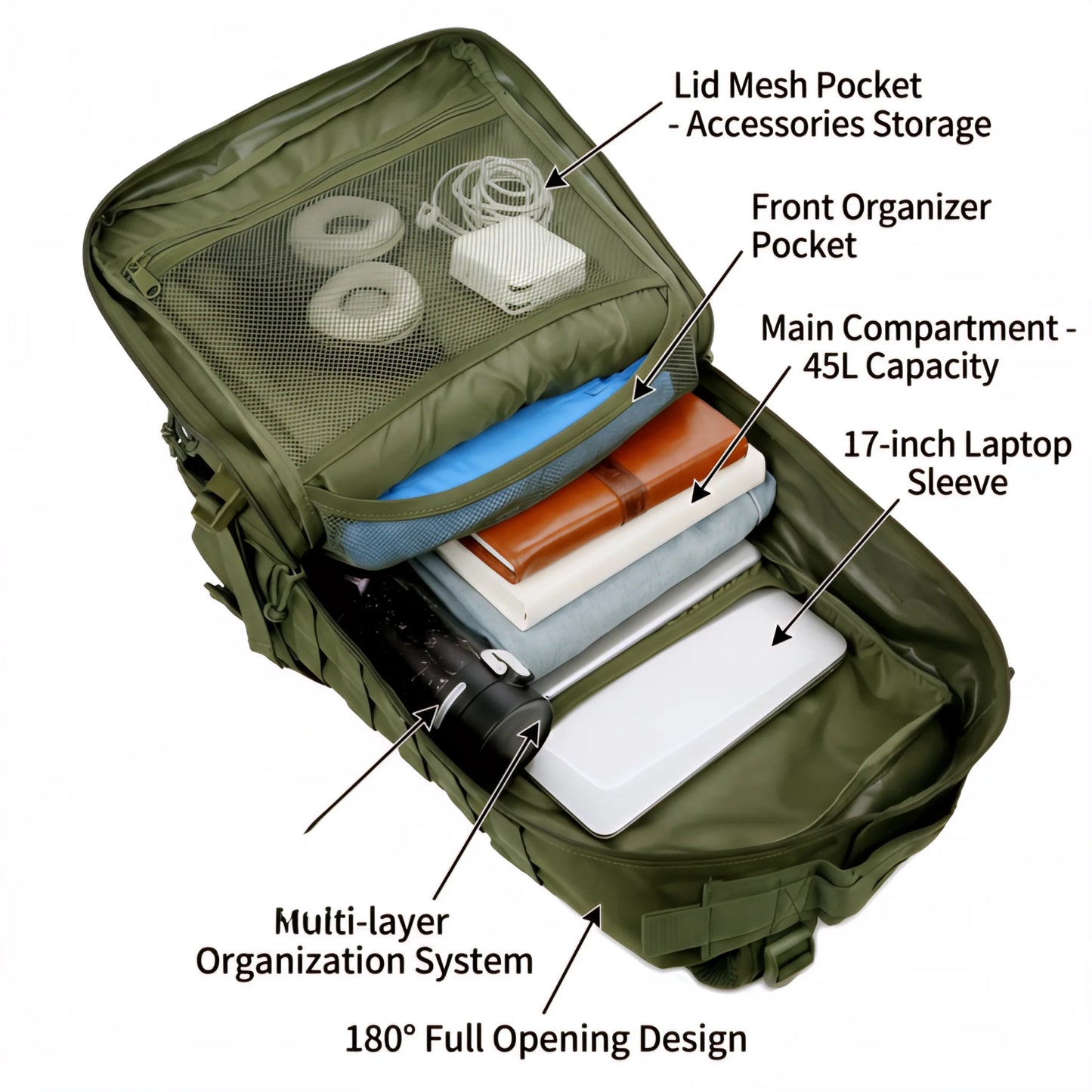 45L Tactical MOLLE Backpack – Large Capacity Travel & Outdoor Pack