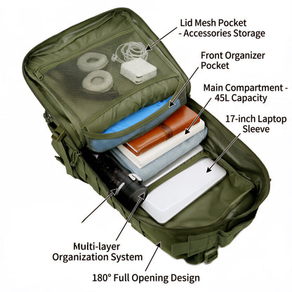 45L Tactical MOLLE Backpack – Large Capacity Travel & Outdoor Pack