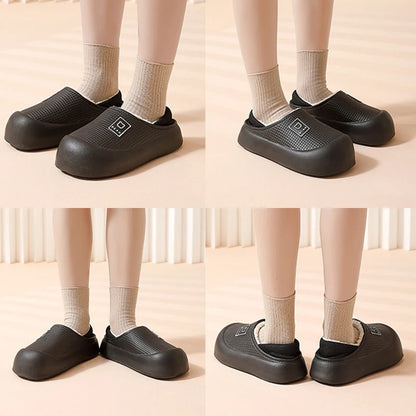 Waterproof Cotton Slippers Women Men Winter Outdoor Indoor Non Slip Home Plush Shoes Thick Bottom