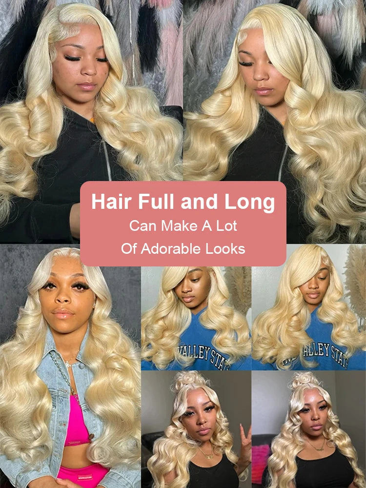 42 Inches 613 Honey Blonde 13x6 Hd Transparen Body Wave Lace Frontal Human Hair Wig Colored Front