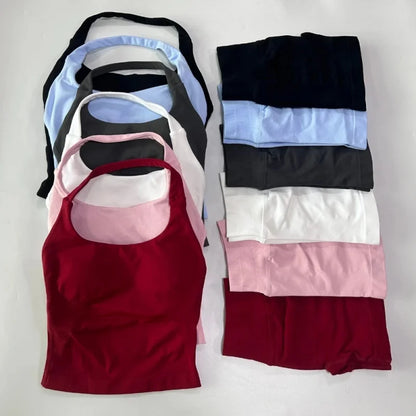 Women's 2-Piece Seamless Workout Set – Backless Tank Top & Scrunch Shorts