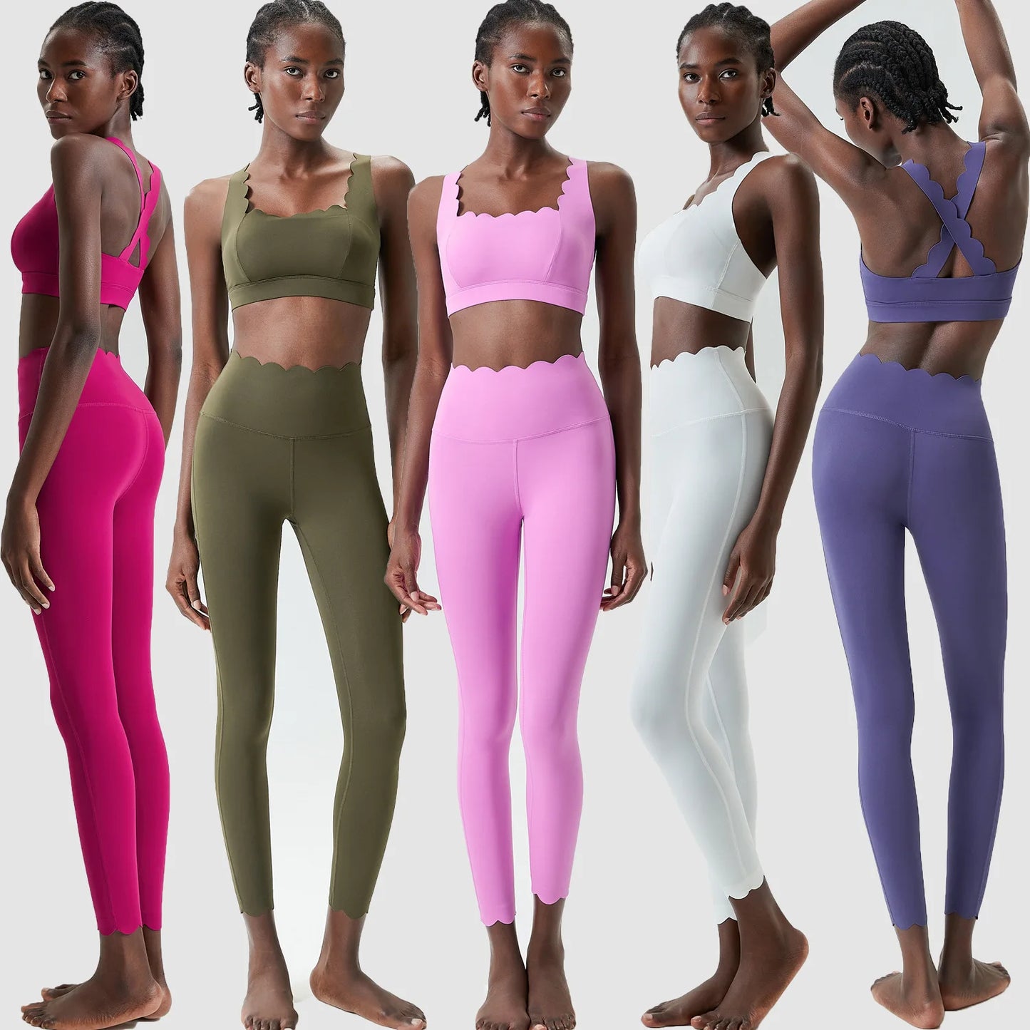 Women's 2-Piece Yoga Set – Scallop Sports Bra & High-Waist Leggings