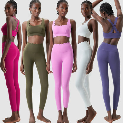 Women's 2-Piece Yoga Set – Scallop Sports Bra & High-Waist Leggings
