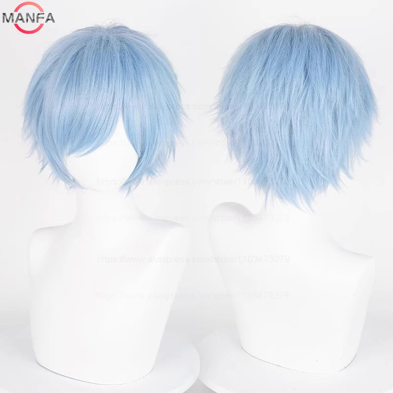 Anime 30cm Short Straight Cosplay Wig Black White Green Brown Purple Blue Gray Red Gold Man Women