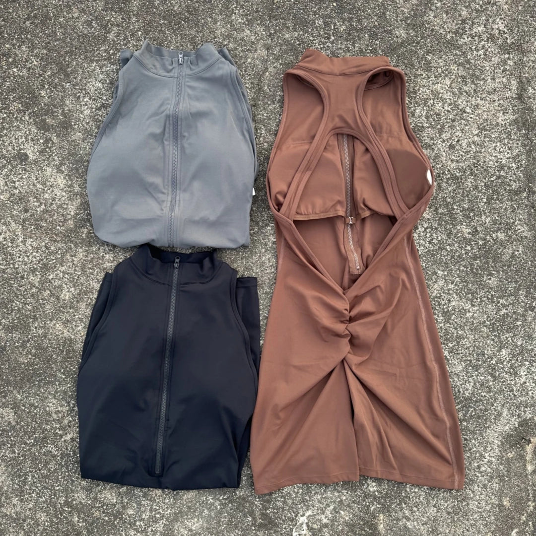 Women's Yoga Jumpsuit Shorts – Scrunch Back, Zipper, Gym Sportswear