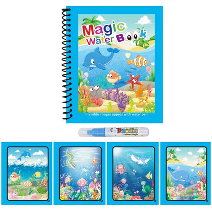 Magic Water Coloring Book for Kids with Water Pen – Animal Cartoon Reusable Drawing Book