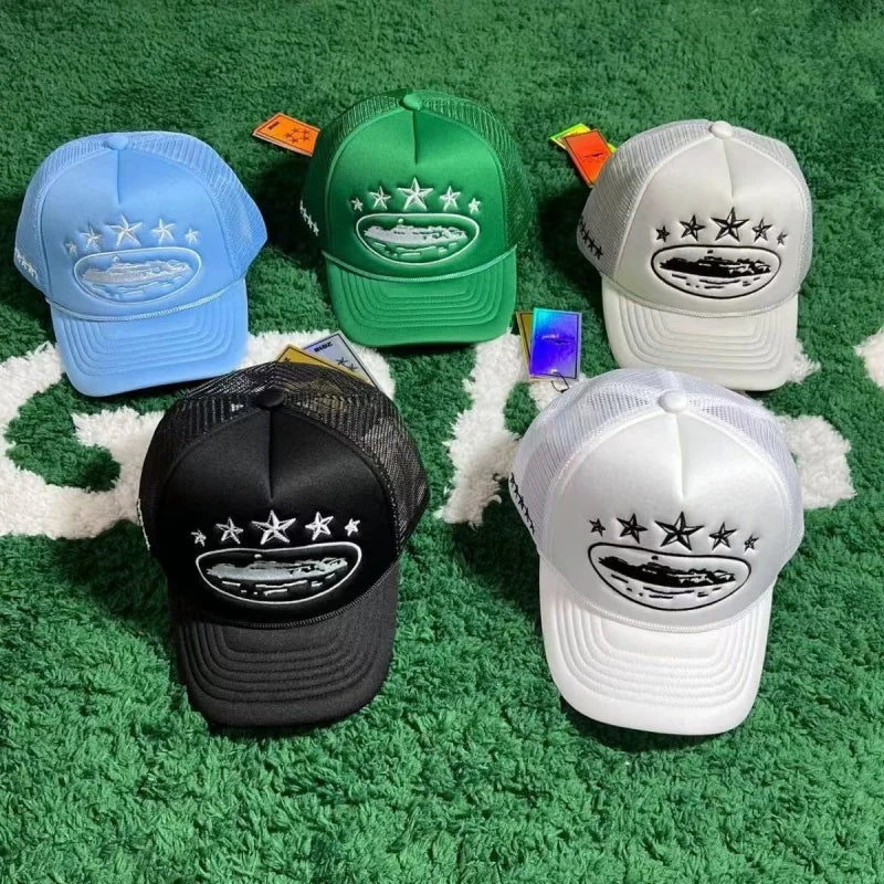 Five Star Embroidered Mesh Trucker Hat – Unisex Snapback Cap