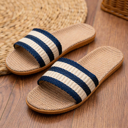 Men's Linen House Slippers – Non-Slip Indoor Slide Sandals