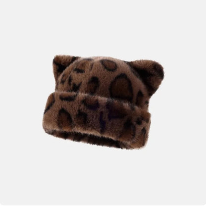 Plush Bear Ear Beanie – Cute Fluffy Winter Hat for Women