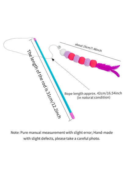 Cat Wand Toy – Elastic String Faux Fur Bug Teaser Stick