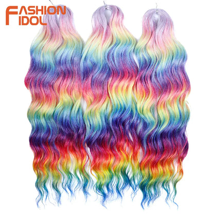 Anna 24 Inch Synthetic Hair Water Wave Braiding Extensions Ombre Blonde Deep Afro Curl Twist Crochet