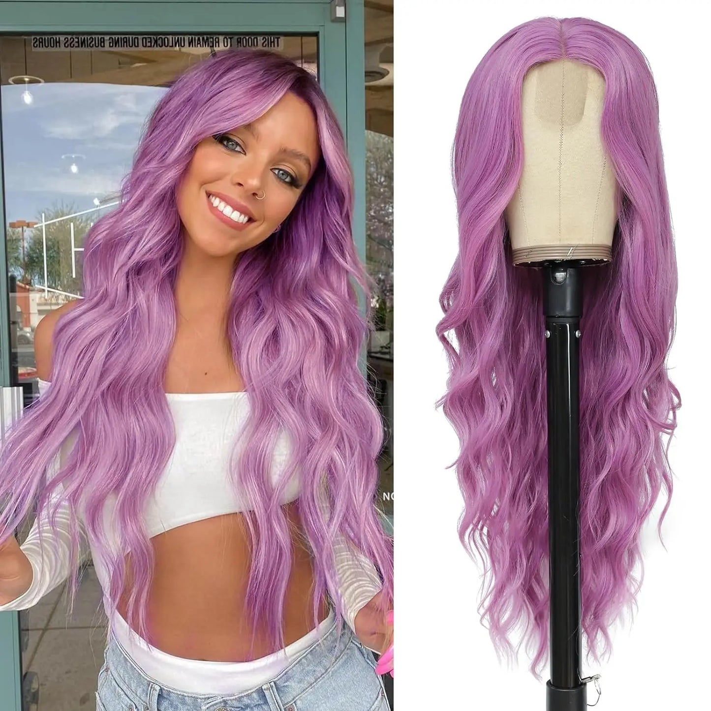Long Wavy Synthetic Lace Wig – 26 Inch Middle Part, Heat Resistant