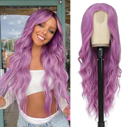 Long Wavy Synthetic Lace Wig – 26 Inch Middle Part, Heat Resistant