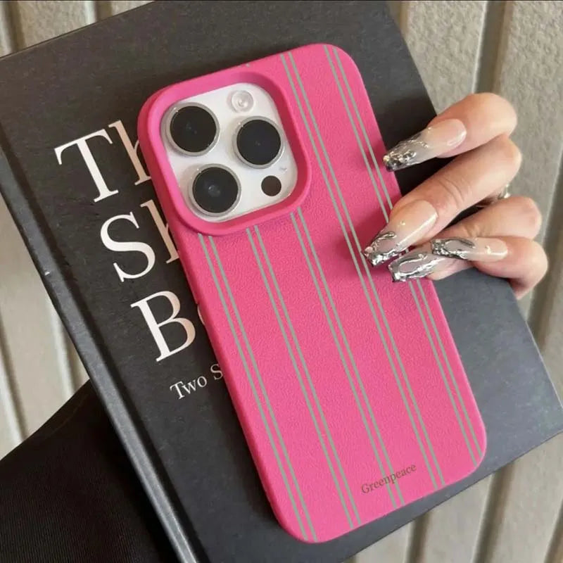 Green Stripe Lichee Pattern Phone Case Iphone 17 16 15 14 13 12 11 Pro Max Xs X Xr Plus 16e