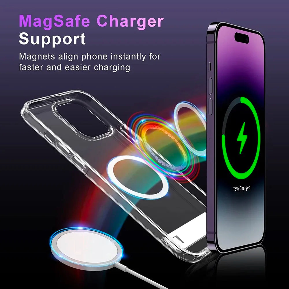 Magnetic Clear Phone Case Kickstand Iphone 17 16 15 14 Pro Max 13 12 11 Mini Plus Shockproof Mobile