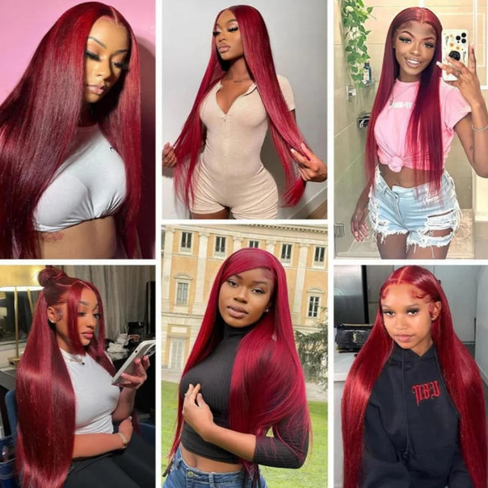 13x4 HD Lace Front Wig 99J Burgundy Straight Human Hair