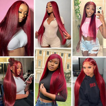 13x4 HD Lace Front Wig 99J Burgundy Straight Human Hair