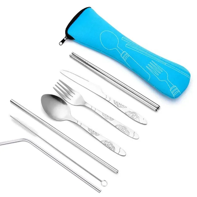 Portable Travel Cutlery Set with Zipper Case