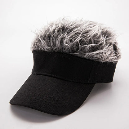 Faux Hair Sun Visor Cap with Fake Spiked Wig – Unisex Novelty Hat