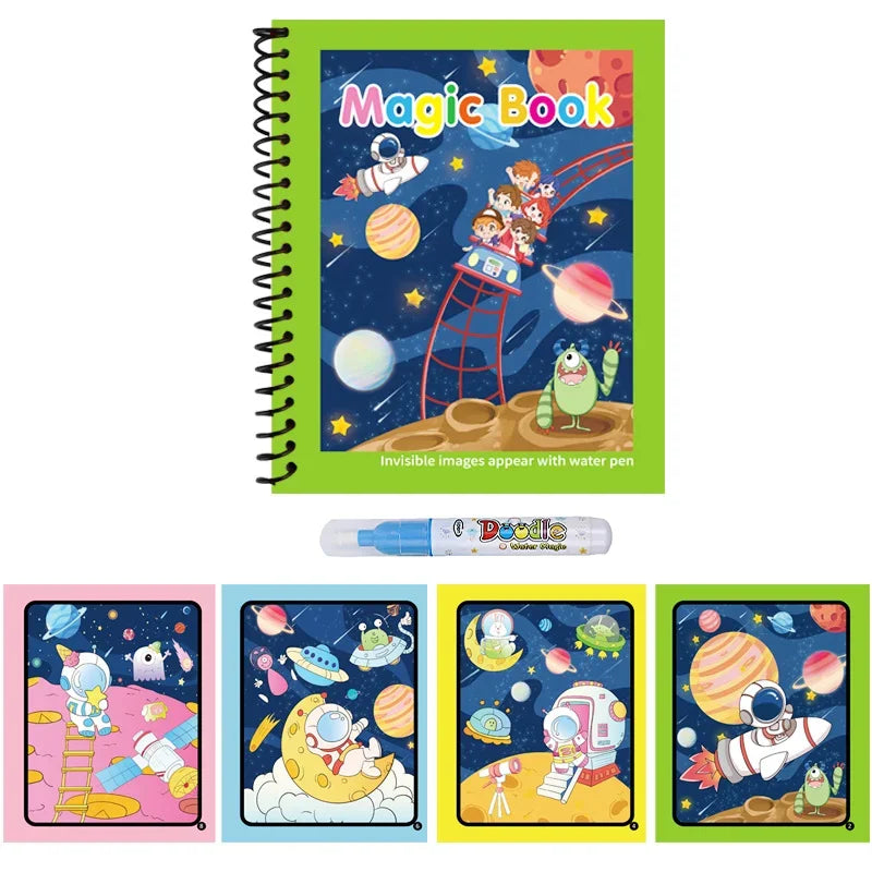 Magic Water Drawing Book for Kids with Pen – Reusable Coloring Activity