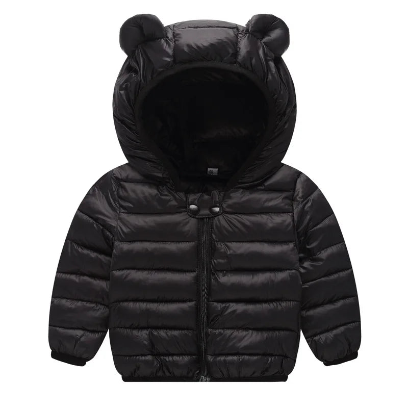 Kids Bear Ear Hooded Winter Jacket – Padded Fleece Coat