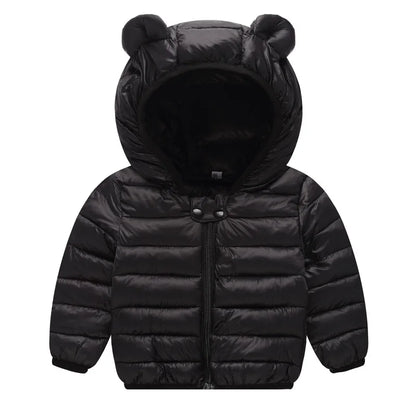 Kids Bear Ear Hooded Winter Jacket – Padded Fleece Coat