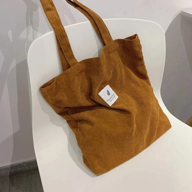 Corduroy Tote Bag for Women – Soft Reusable Shoulder Shopper Bag