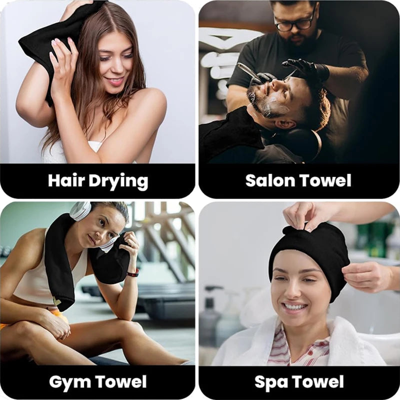 Microfiber Salon Towels – Bleach-Proof, Soft & Highly Absorbent (Black)