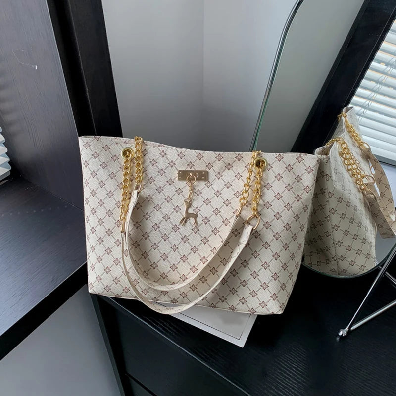 Luxury Monogram Tote Bag for Women – Large Capacity Chain Shoulder Bag