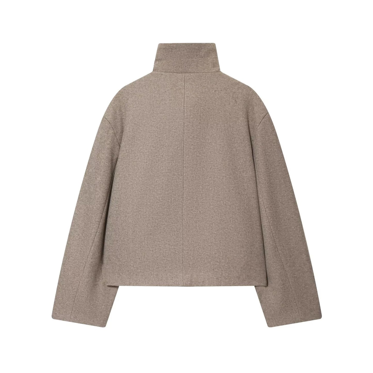 Women's Stand Collar Button Wool Blend Short Coat – Loose Casual Winter Jacket