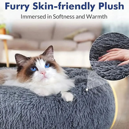 Round Plush Pet Bed – Super Soft Donut Bed for Dogs & Cats