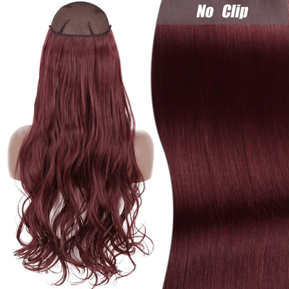 No Clips Natural Hair Extension Synthatic Artificial Long Straight Hairpiece Blonde Black Mixed
