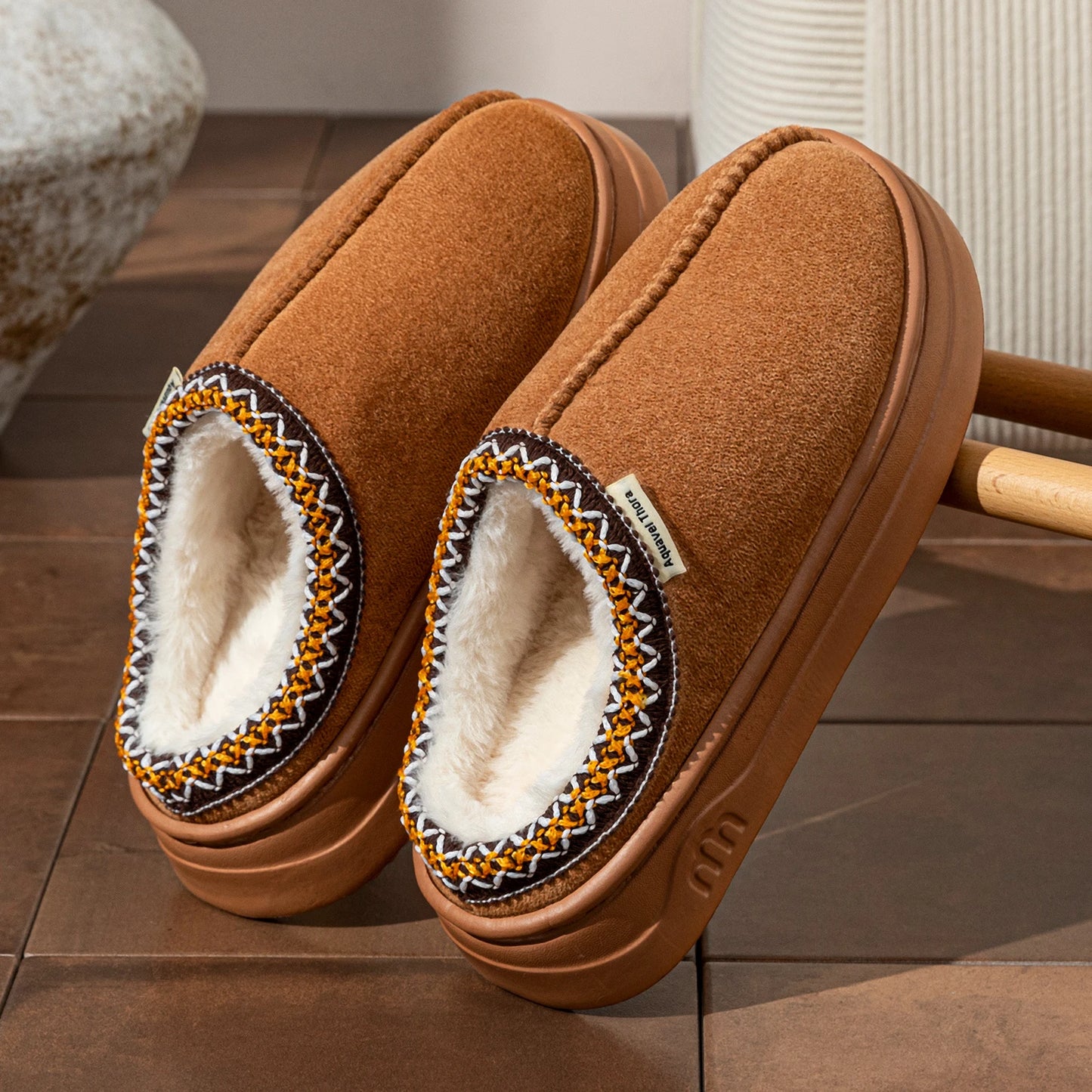 Fuzzy Fur Slipper Boots Women Men Winter Warm Anti-Slip