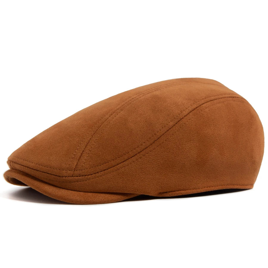 Suede Flat Cap Newsboy Beret – Unisex Vintage Hat