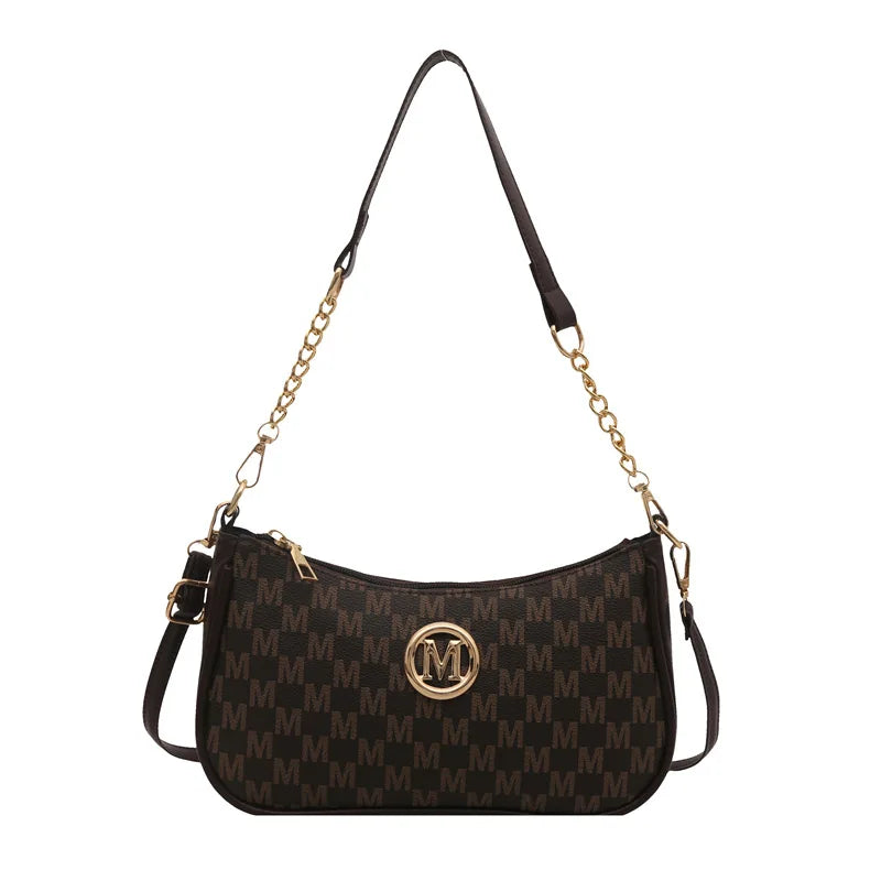 PU Leather Crossbody Bag with Gold Letter M – Women's Shoulder Handbag