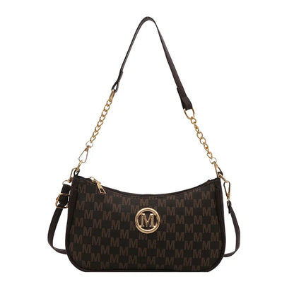 PU Leather Crossbody Bag with Gold Letter M – Women's Shoulder Handbag