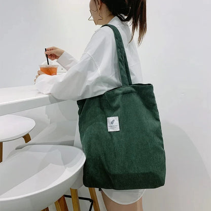 Corduroy Tote Bag for Women – Soft Reusable Shoulder Shopper Bag
