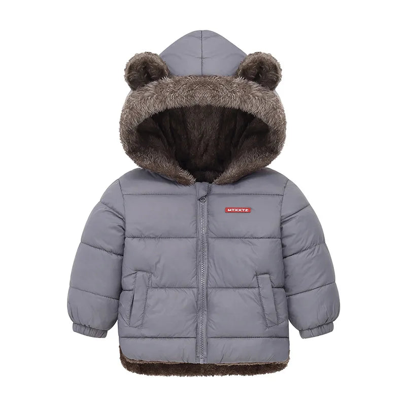 Kids Bear Ear Hooded Winter Jacket – Padded Fleece Coat