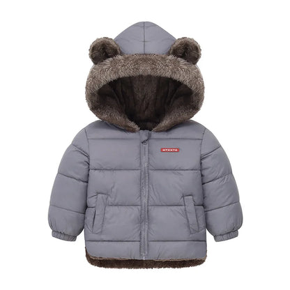 Kids Bear Ear Hooded Winter Jacket – Padded Fleece Coat