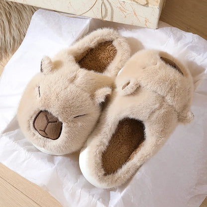 Cute Capybara Cotton Slippers Women Autumn Winter Indoor Soft Sole Warm Fur Slides Men Comfort Non
